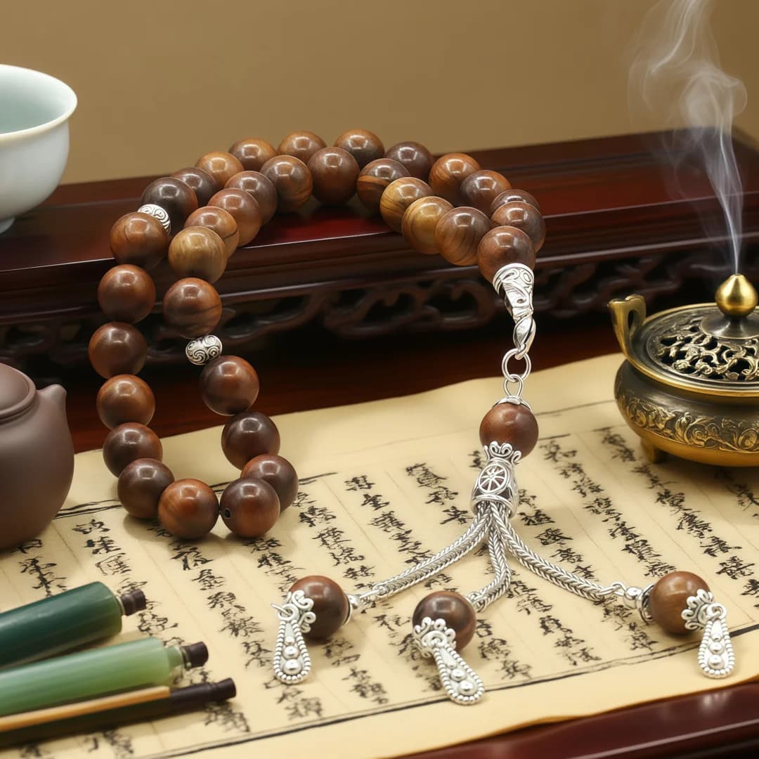 أسورة سبحة إسلامية من خشب الصندل 10 ملم، 33 حبة، للصلاة والتأمل، للرجال والنساء - 4