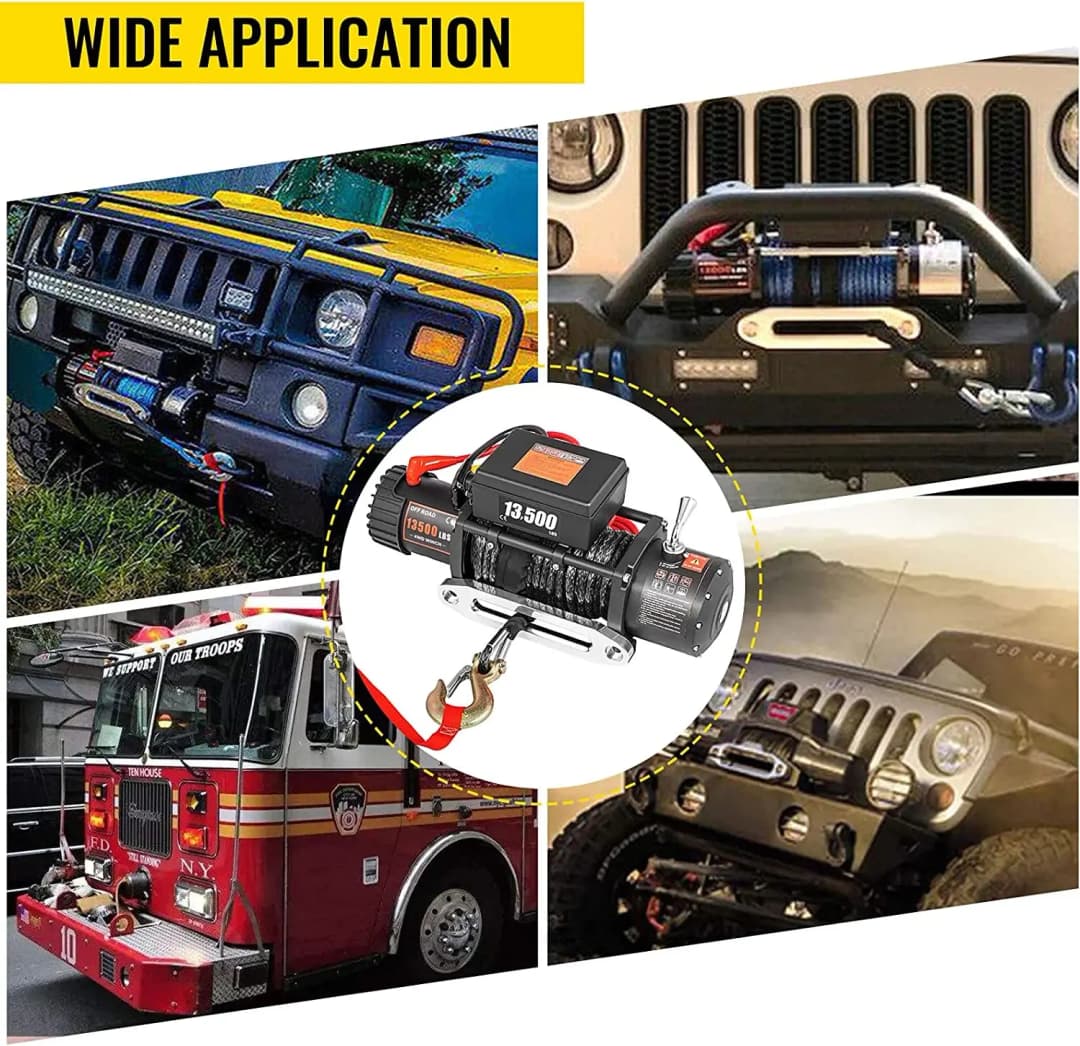 VEVOR Best Price 13500 LBS Electric Winch 12V 6120KG 13500LBS For 4X4 92FT Synthetic Trailer Ropes Towing Strap - 5