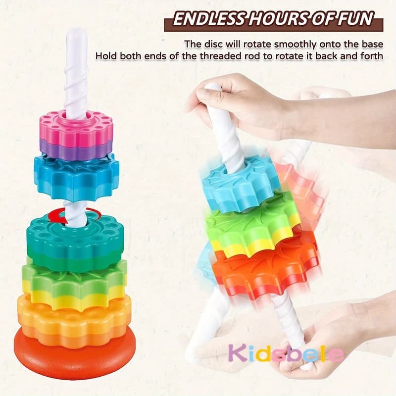 Rotated Rainbow Spinning Stacking Toys Baby Early Education Puzzle Development Intelligence Ring Toy For Kids Boys Wheel For Kid - 3