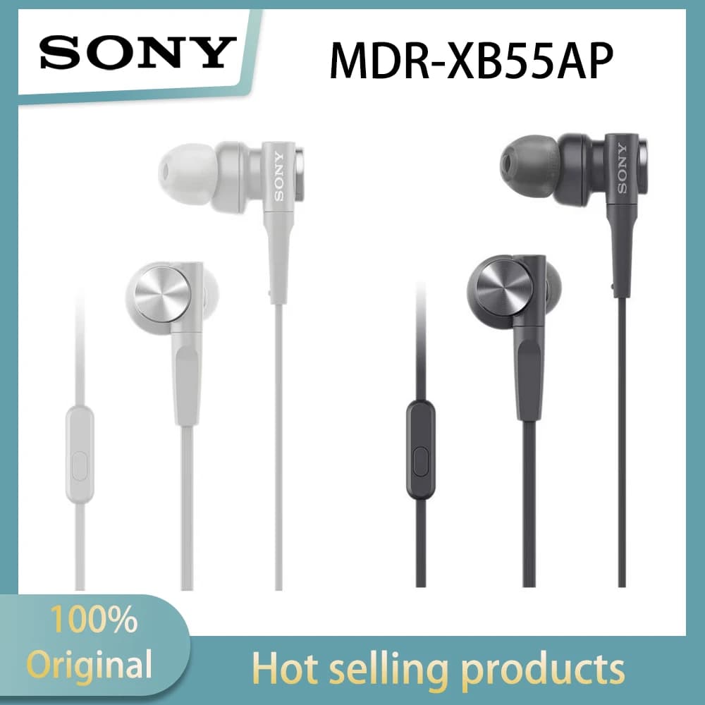 سوني MDR-XB55AP سماعات أذن سلكية بجهير قوي للموسيقى المحمولة والرياضة جهير عميق منخفض التردد قوي