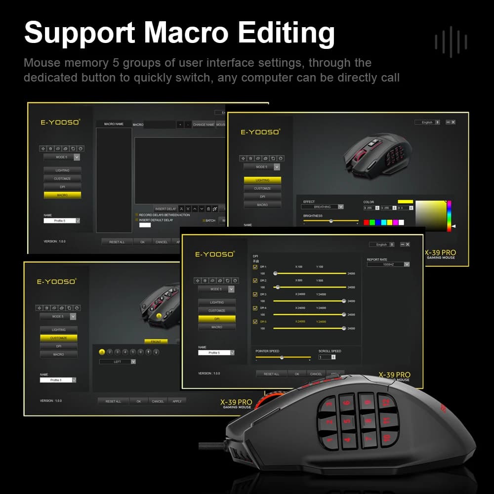 ماوس ألعاب E-YOOSO X-39 سلكي USB مع إضاءة RGB، 24000 DPI، 19 زر قابل للبرمجة، ماوس بصري للكمبيوتر واللاب توب - 4