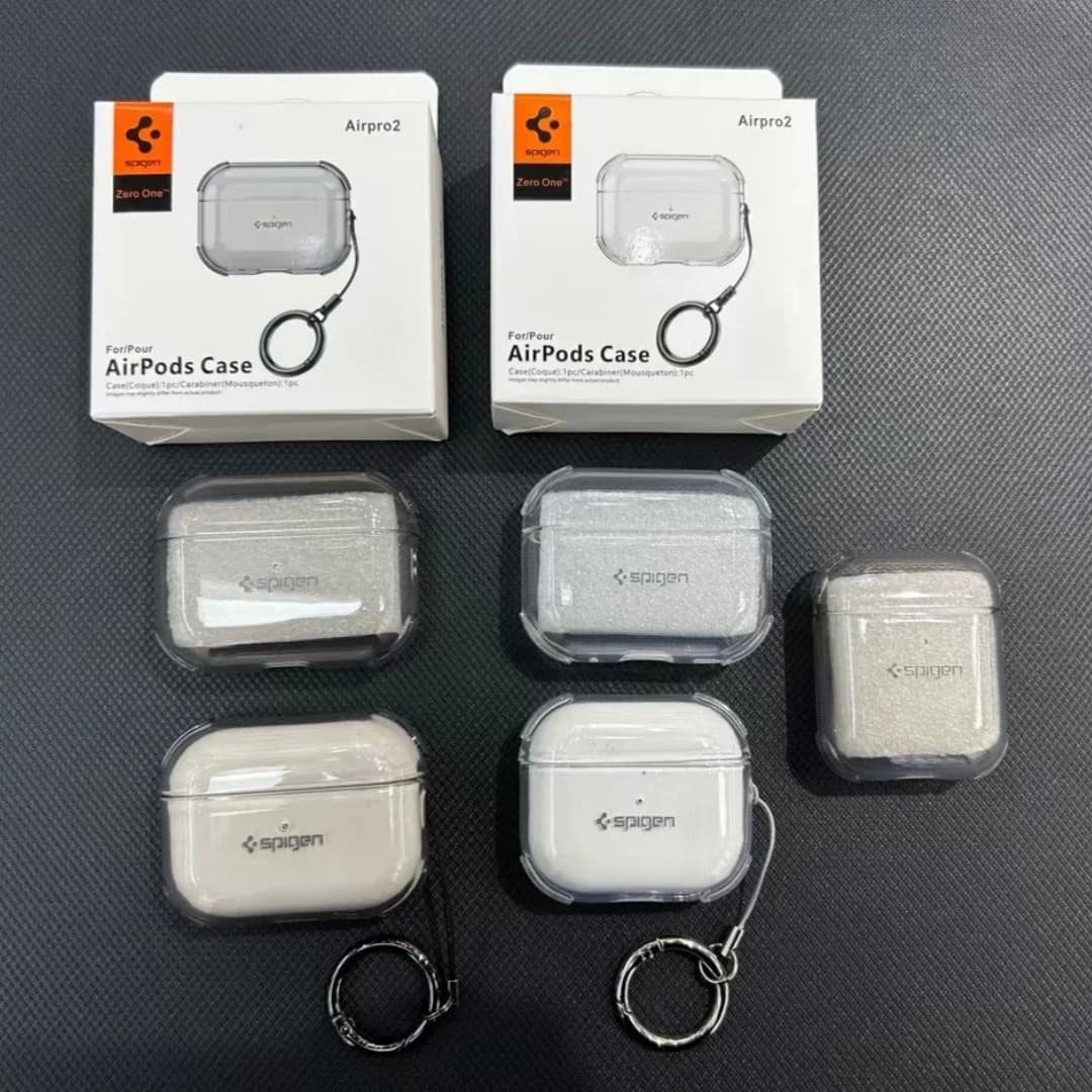غطاء Spigen TPU مقاوم للصدمات ناعم لسماعات AirPods 1/2/3/4 Pro 3 Pro 2 مع حامل مفاتيح