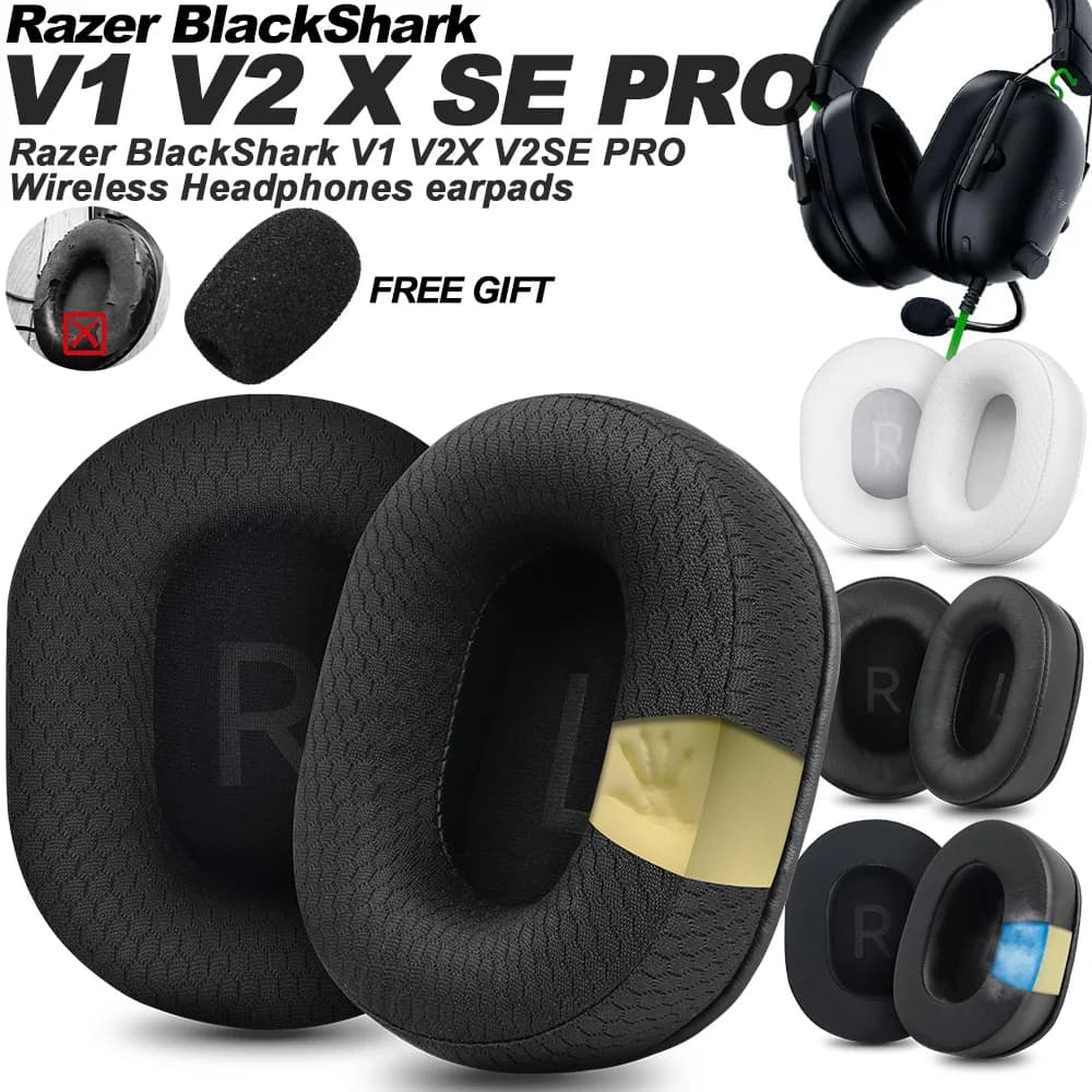 وسادات أذن Razer BlackShark V1 V2X V2SE PRO استبدال سماعات رأس ألعاب أغطية قماش شبكي ذاكرة إسفنج