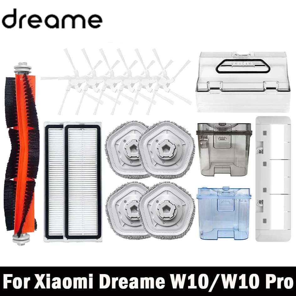 إكسسوارات مكنسة روبوتية Dreame Bot W10 / W10 PRO: مرشح HEPA، فرشاة رئيسية، فرشاة جانبية، قطع استبدال وسادة ممسحة قماشية