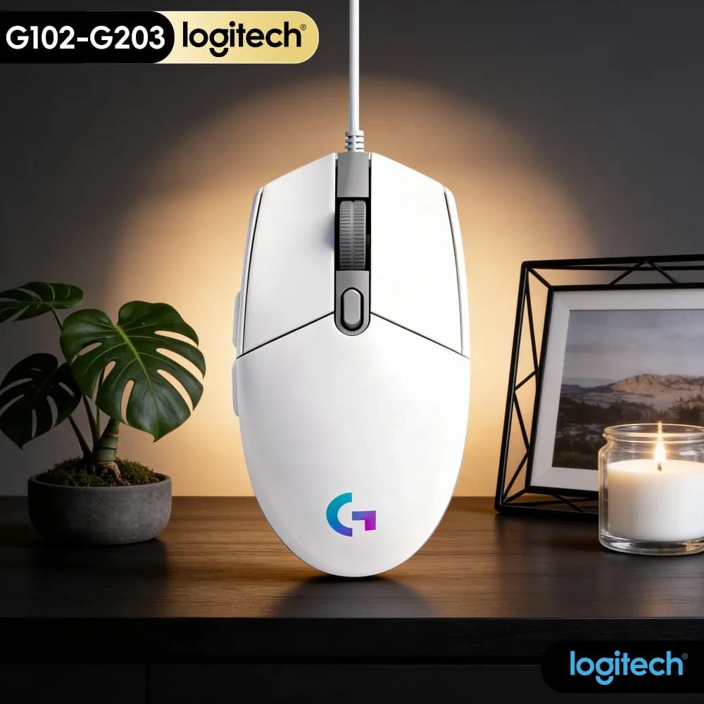 فأرة الألعاب لوجيتك G203، تصميم كلاسيكي، إضاءة RGB، مستشعر 8000 DPI، مثالية للاستخدام اليومي