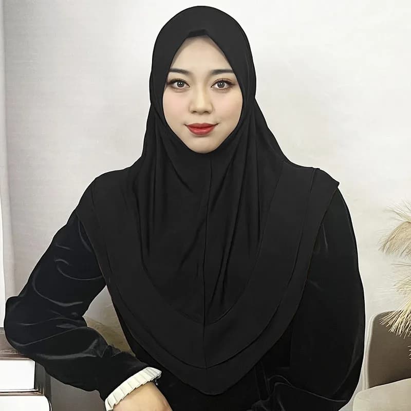 حجاب نسائي حجاب فوري وشاح شو خيمار 2 طبقة قصيرة دانتيل عمامة متواضعة صلاة مسلمة حجاب جلباب عربي نسائي Musulman - 5
