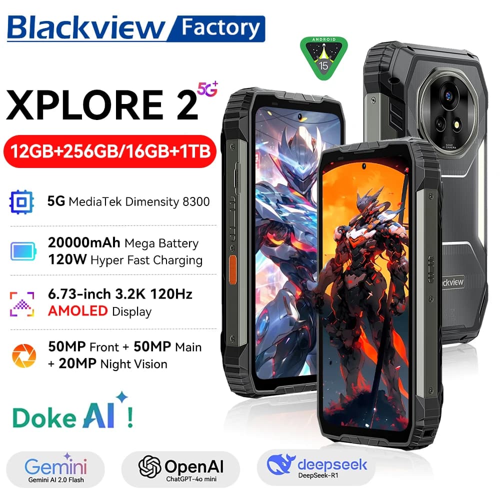 بلاكفيو إكسبلور 2 هاتف متين 6.73 بوصة شاشة AMOLED بدقة 3.2K هاتف محمول 12 جيجابايت + 1 تيرابايت بطارية 20000 مللي أمبير هاتف ذكي 5G أندرويد 15 NFC