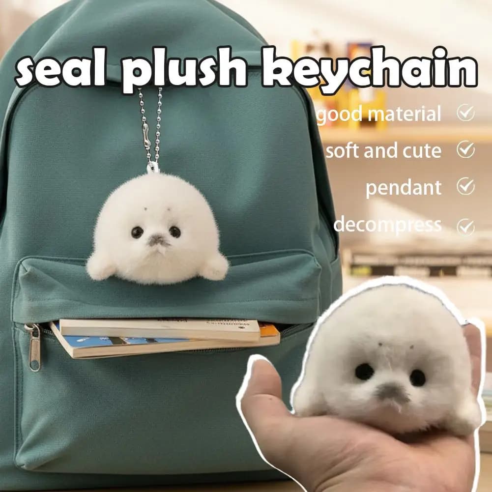 Cute Little Seal Plush Keychain Soft Fluffy Stuffed Animal Pendant Stress Relief Fidget Toy Portable Kawaii Gift for Kid & Adult - 5