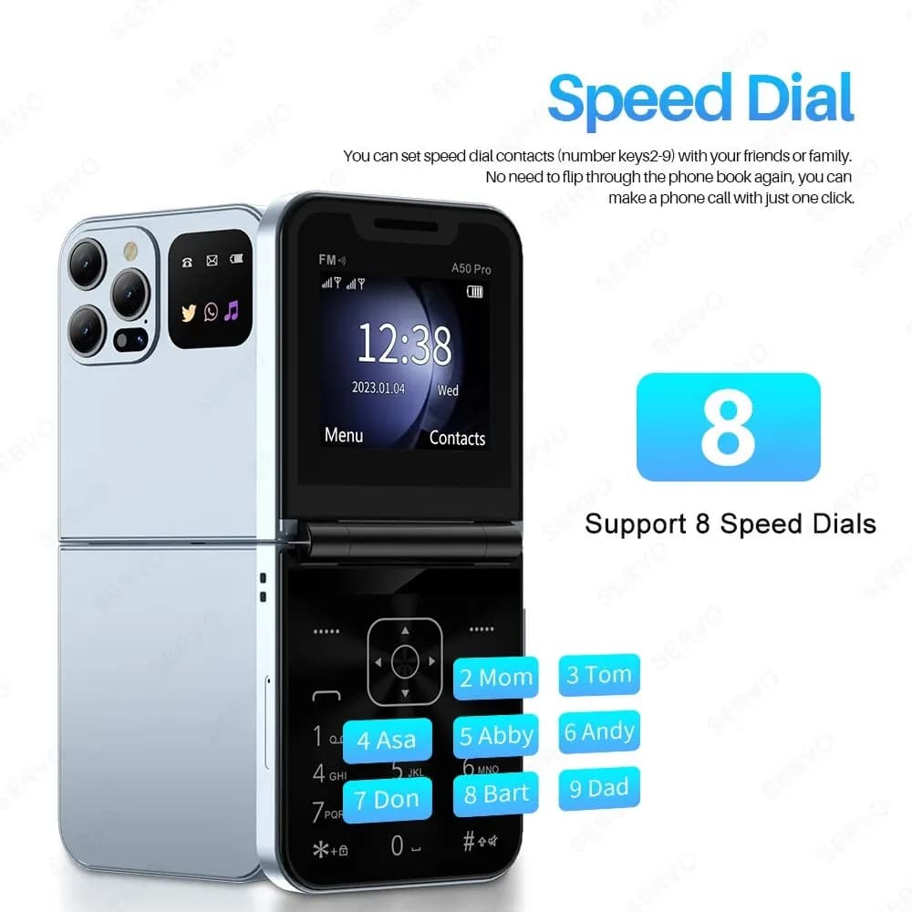 هاتف محمول قابل للطي SERVO A50 PRO، راديو FM تلقائي، تسجيل المكالمات، طلب سريع، صوت سحري، شريحتين، مفتوح GSM، 2.4 بوصة، Type-C - 5