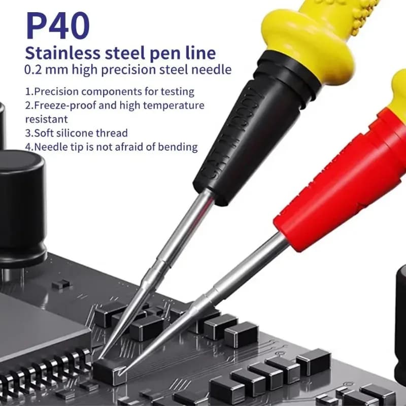 سلك اختبار MECHANIC P40 من الفولاذ المقاوم للصدأ، إبرة دقيقة 0.2 مم، 1000 فولت 20 أمبير، لأقلام الاختبار متعددة الأغراض - 2