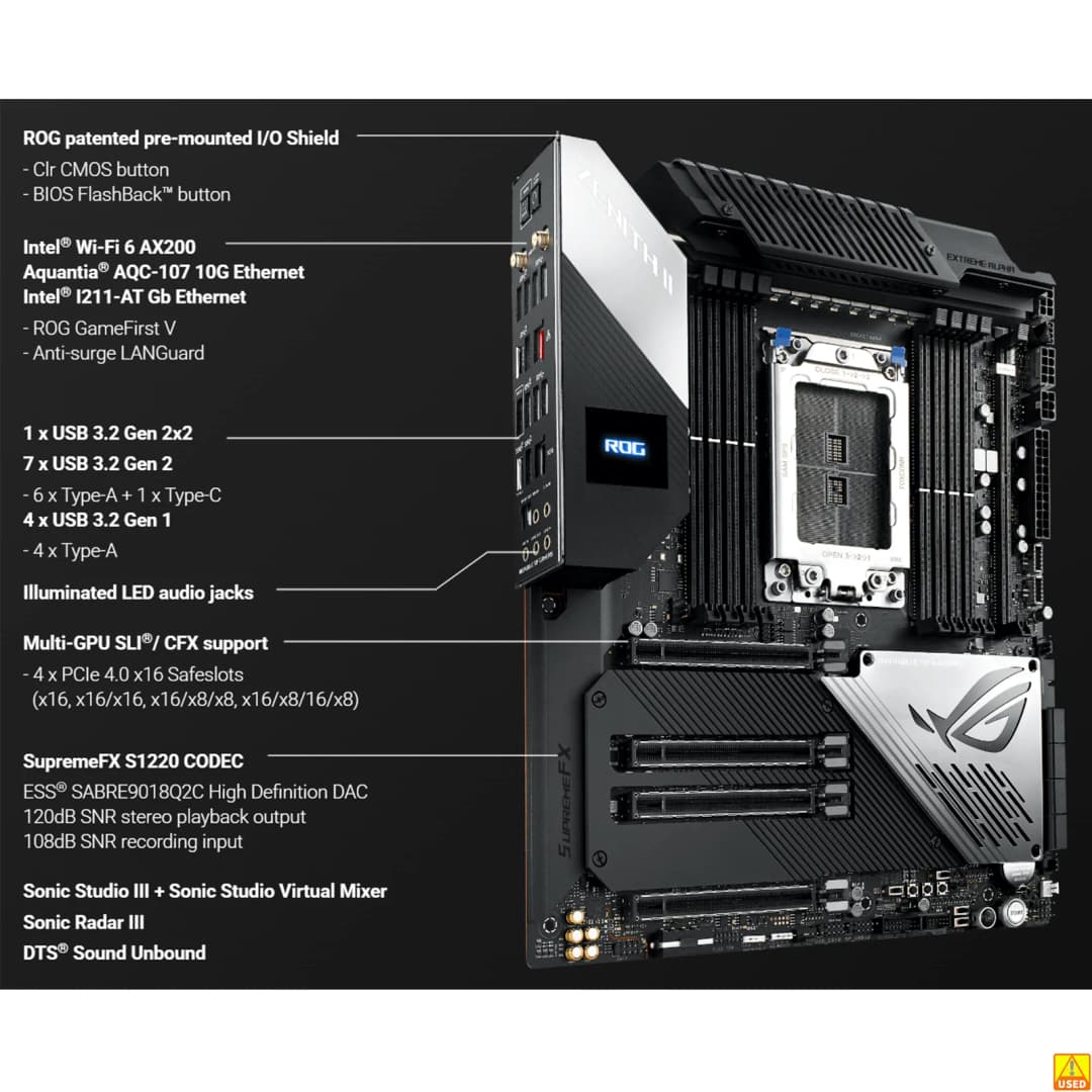 لوحة أم ASUS ROG Zenith II Extreme Alpha مقبس sTRX4 معالج CPU ذاكرة DDR4 4733(OC)  MHz شريحة TRX40 لوحة رئيسية Extended ATX