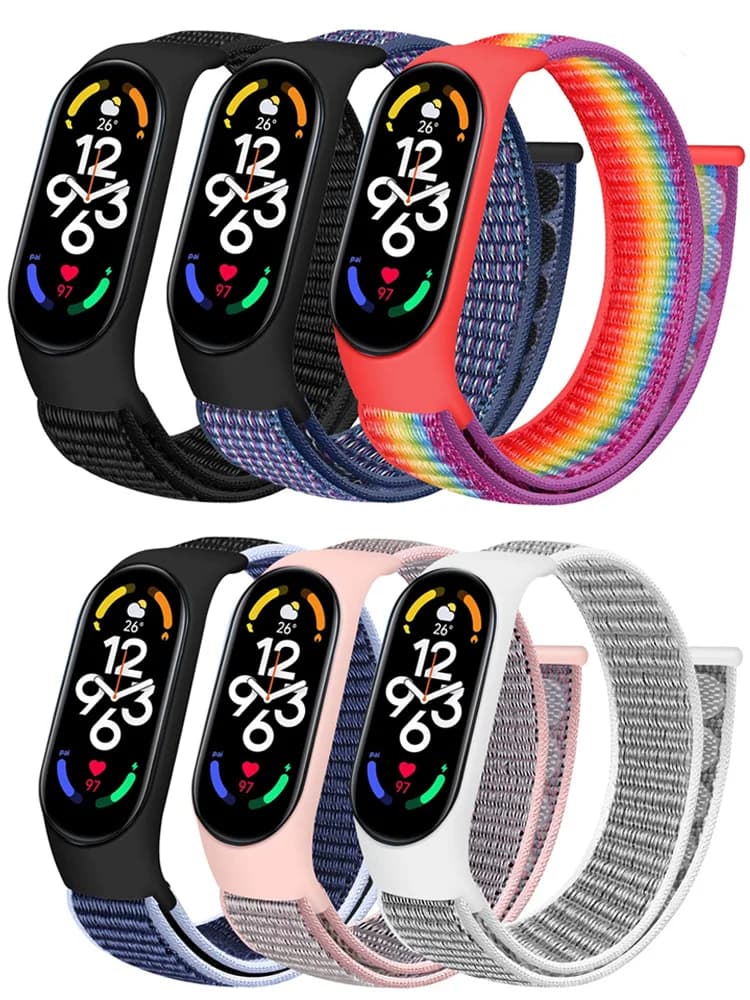 حزام Nylon لجهاز Xiaomi Mi Band 7 و6 و5 و4، سوار رياضي، متوافق مع Miband 7 و6 و5 و4 و3، يدعم NFC