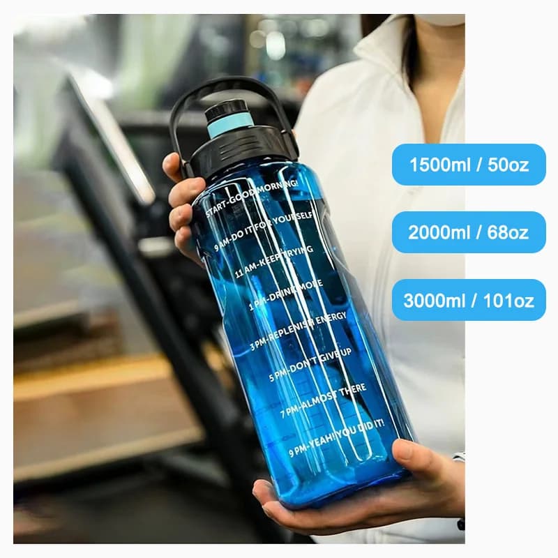 LUSQI 1.5L/2L/3L Sports Water Bottle Large Capacity Plastic Cup Leak-proof With Straw And Time Marker For Home Outdoor Sports - 4