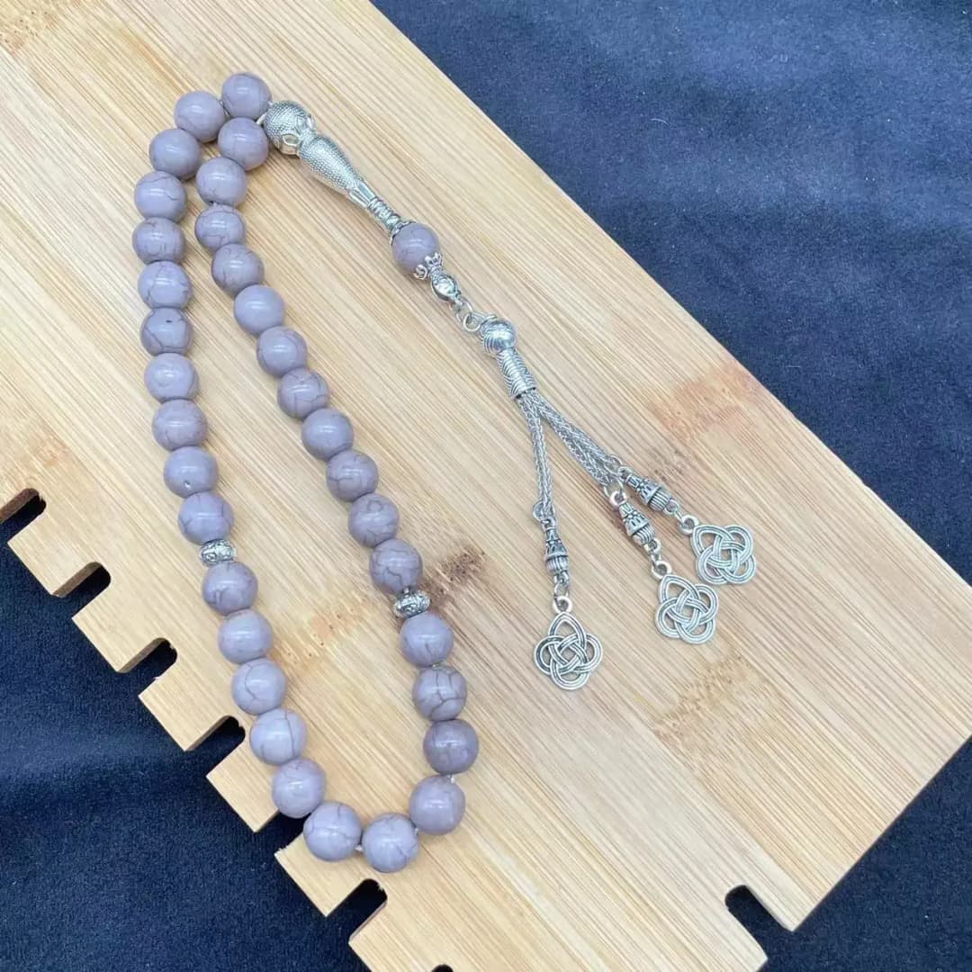 حبات ورد إسلامية هدية عيد رمضان سوار رجالي تركي حبات صلاة إسلامية عربية 10 مم 33 حبة حجر طبيعي مصنوعة يدويًا - 4