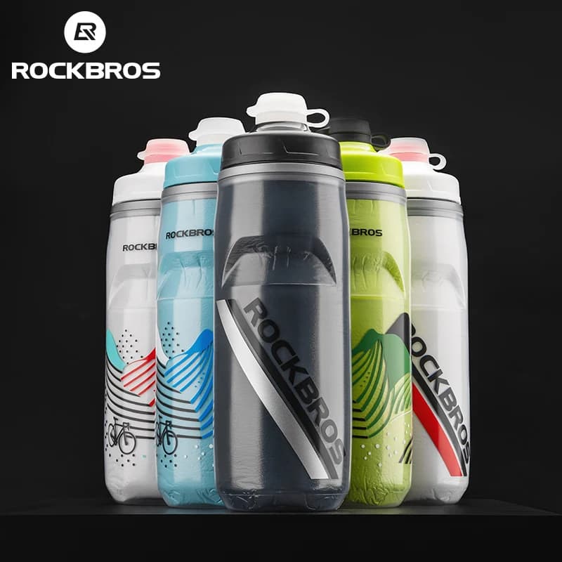 زجاجة ماء ROCKBROS 620 مل للدراجات زجاجة ماء باردة معزولة حرارياً من السيليكون زجاجة رياضية خارجية للدراجات الجبلية والطرق