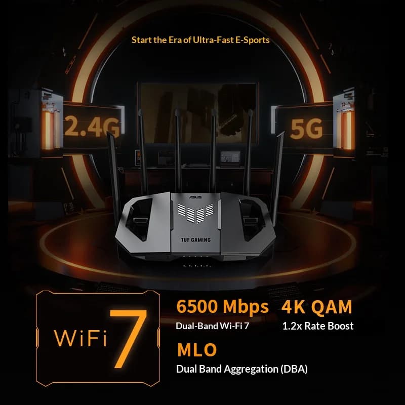 جهاز توجيه الألعاب ASUS WiFi7 TUF GAMING BE6500 جهاز توجيه ذكي للمنزل واي فاي توجيه عشوائي للمجموعات - 3