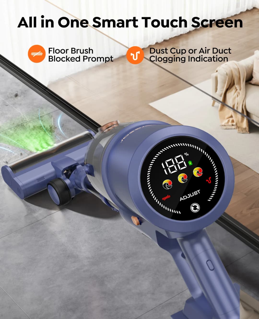 Laresar V11 650W 75000PA Ultra-Strong Cordless Vacuum Cleaner,90 Min Long Runtime,Removable Battery & Smart Display Vacuum - 4