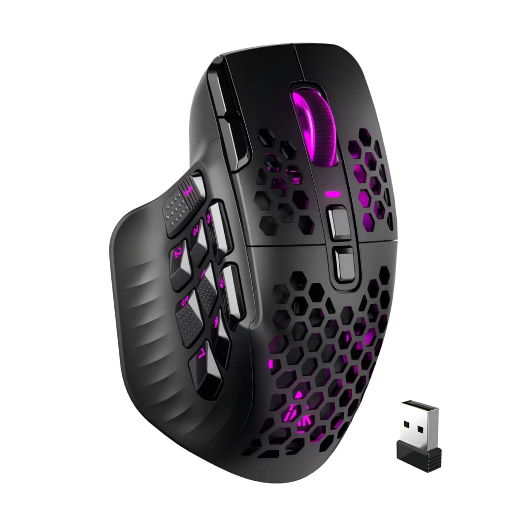 ماوس ألعاب لاسلكي SOLAKAKA SM809 Pro MMO PAW3311، 16 زرًا جانبيًا، 24000 ديسيبل متوحد الخواص، بإضاءة RGB، قابل للبرمجة