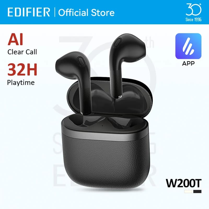 سماعات بلوتوث لاسلكية حقيقية Edifier W200T، بلوتوث 5.4، سماعات أذن نصف داخل الأذن، TWS مع بطارية تدوم 32 ساعة
