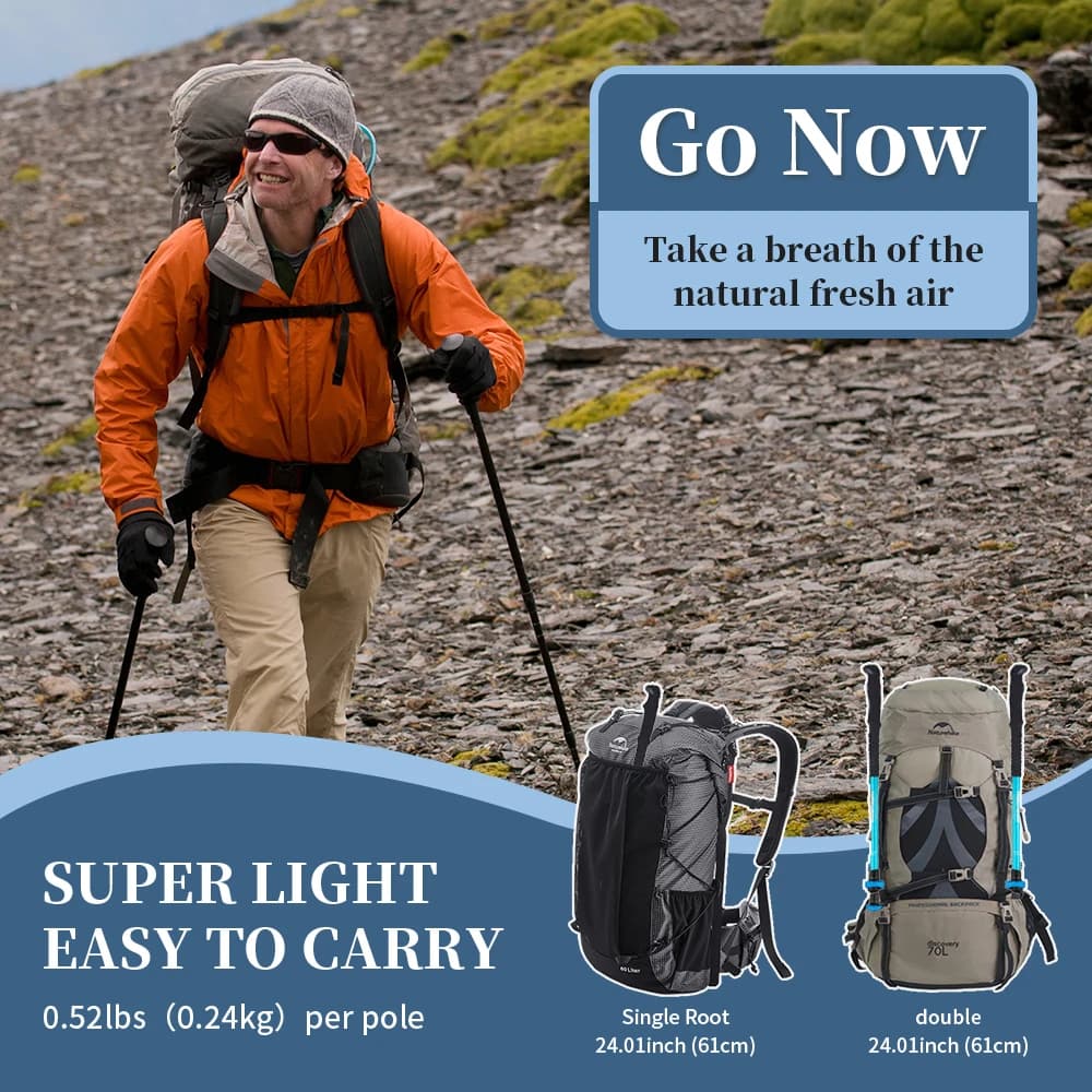 عصي المشي Naturehike من ثلاثة أقسام من الألمنيوم لتسلق الجبال والمشي والتزلج والسفر والتسلق - 4