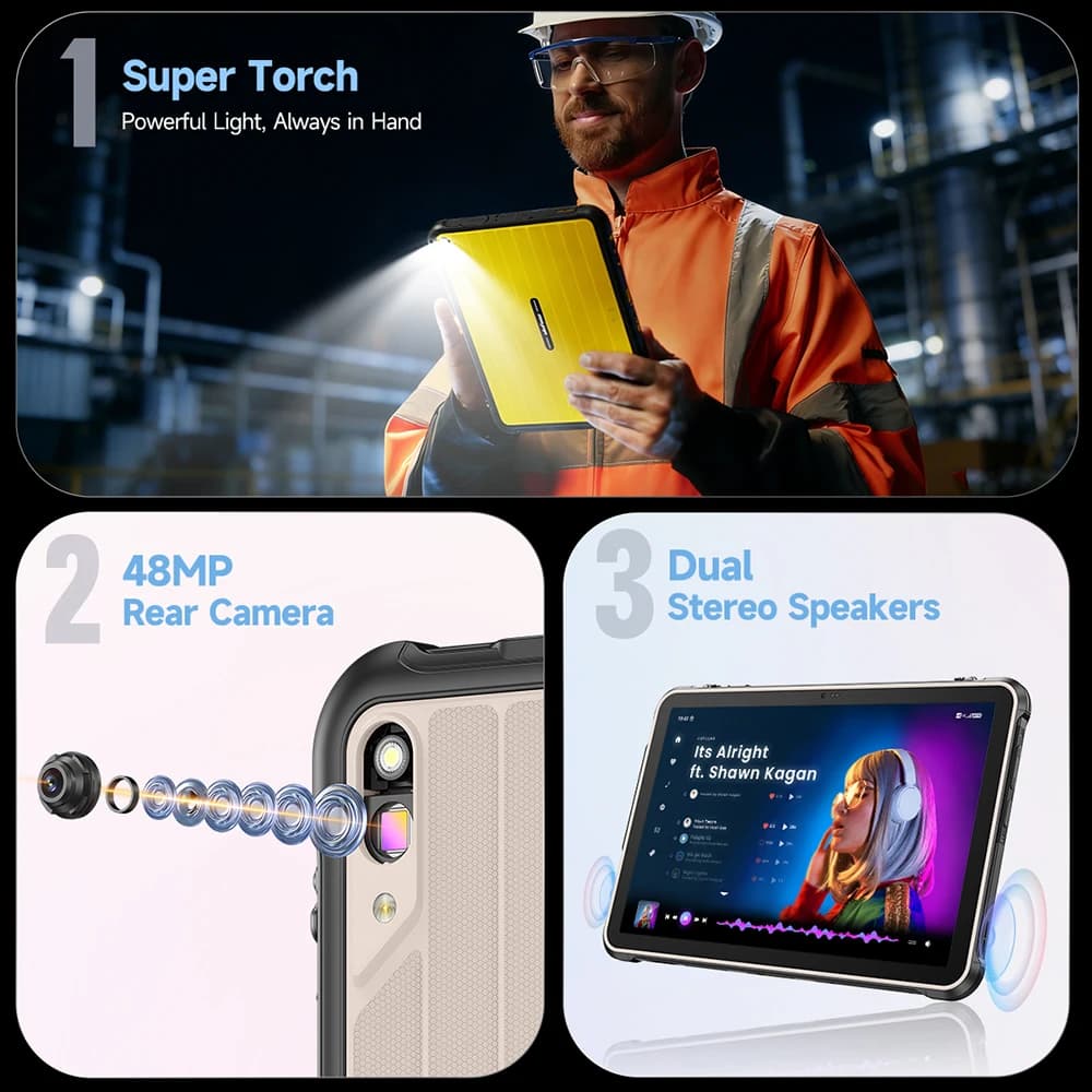 جهاز Ulefone RugKing Pad 2 Pro اللوحي المتين ببطارية 10200 مللي أمبير وشاشة 10.1 بوصة وذاكرة تصل إلى 16 جيجابايت وسعة تخزين 256 جيجابايت بنظام أندرويد 16 وكاميرا 48 ميجابكسل و4G، نسخة عالمية - 6