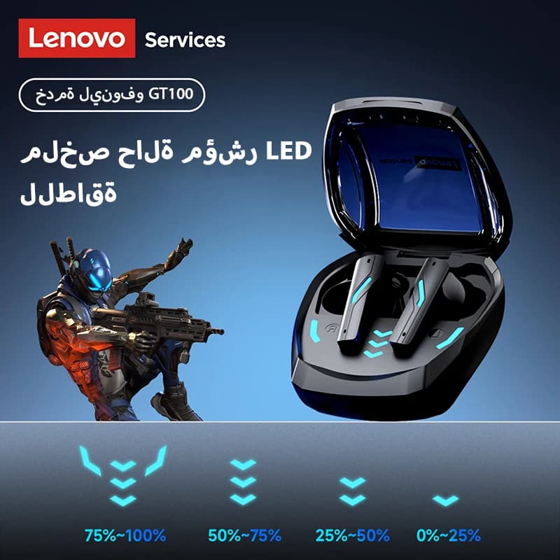 سماعات لينوفو GT100 TWS بلوتوث 6.0 للألعاب سماعات أذن ذات تأخير منخفض للغاية عمر طويل سماعات لاسلكية مكالمات صوتية عالية الدقة - 4