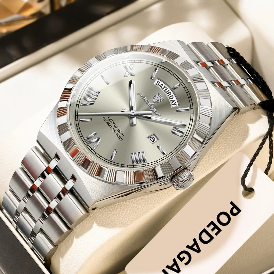 POEDAGAR Luxury Business Man Watch Week Date Waterproof Luminous Watches For Men Stainless Steel Quartz Fashion Men's Wristwatch - 2