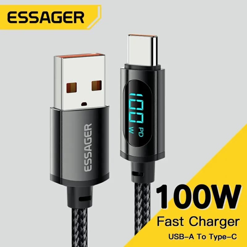 كابل إيساجر يو إس بي من النوع سي لهواوي هونور وشاومي وسامسونج شحن فائق 66W/100W شحن سريع شاحن يو إس بي سي كابل بيانات كورد