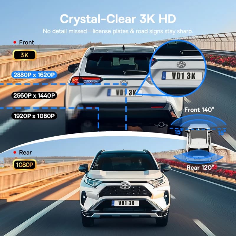 Baseus 3K Dash Cam VD1 Front and Rear Cam HD Built-in GPS Galileo Supercapacitor Car DVR Car Camera Recorder Support 24H Parking - 3