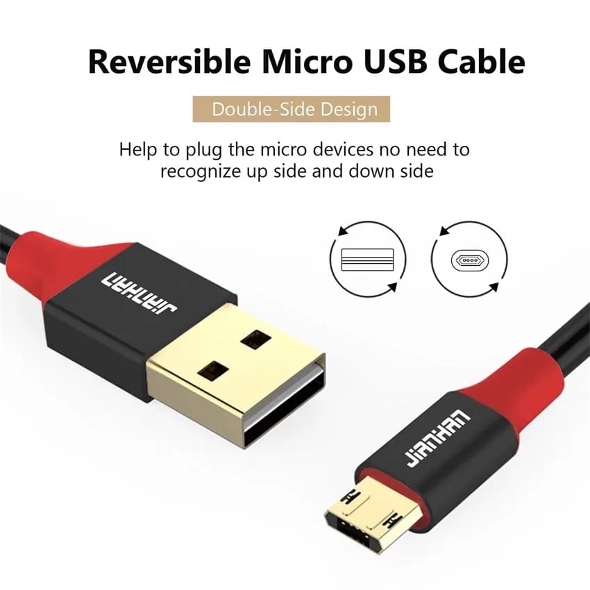 كابل مايكرو USB عكسي من JianHan بطاقة 3A للشحن السريع لهواتف Samsung وXiaomi وHTC وLG وأجهزة Android - 5