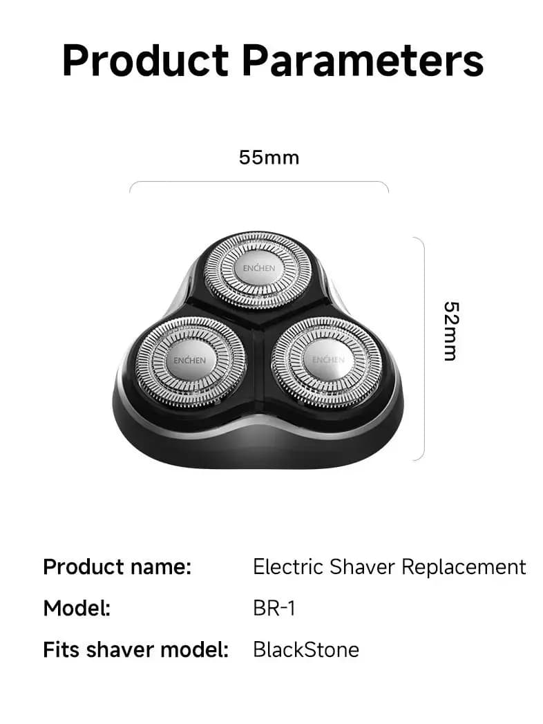 رأس حلاقة كهربائية بديلة من ENCHEN Blackstone طراز BR-1 قطعة واحدة فضية، رؤوس قاطعة لشفرة حلاقة كهربائية ثلاثية الأبعاد عائمة - 5