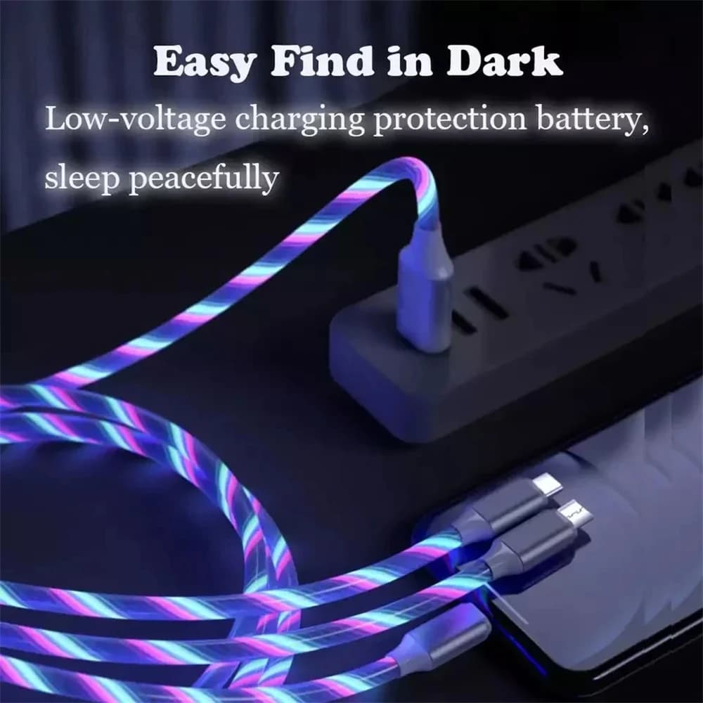 NNBILI Glowing LED Light USB 3 IN 1 cable Phone Fast Charging Charger Luminous Type C Cable For Xiaomi iPhone Phone Accessories - 4
