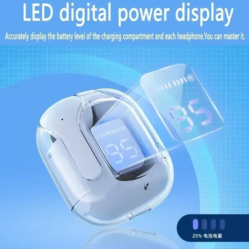 TWS Wireless Bluetooth Earphone Noise Canceling HiFi Stereo Sport Headphones with Digital Display Transparent Charging Case - 5