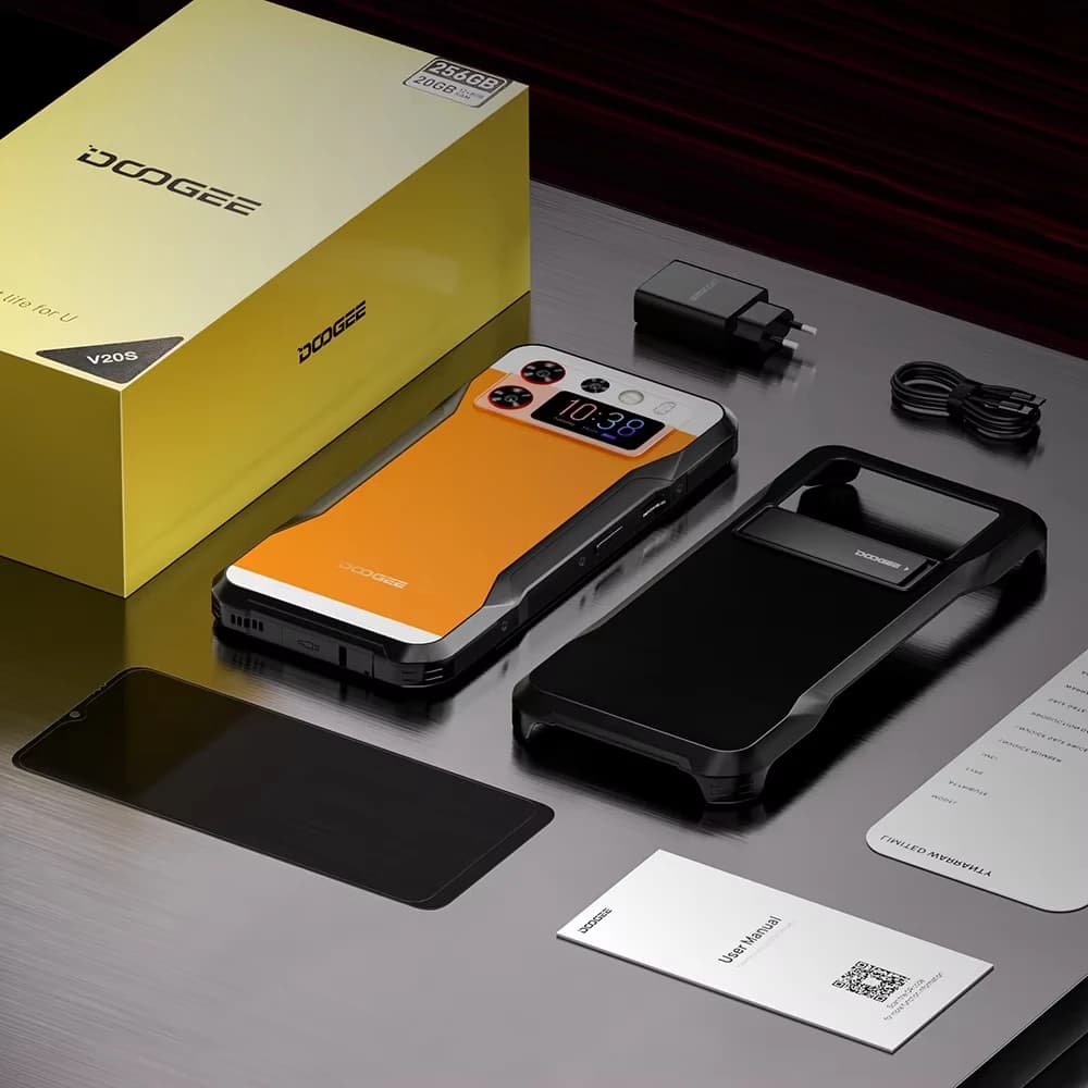 هاتف دوغي V20S متين 5G 12 جيجابايت 256 جيجابايت معالج دايمنسي 6020 ثماني النواة شاشة خلفية AMOLED 1.58 بوصة مع حامل - 6