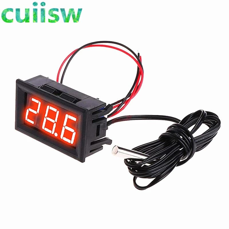 مقياس درجة حرارة رقمي صغير LED للسيارة يعمل على 12V مع نطاق قياس -50 إلى 110 درجة مئوية ومسبار حرارة - 2