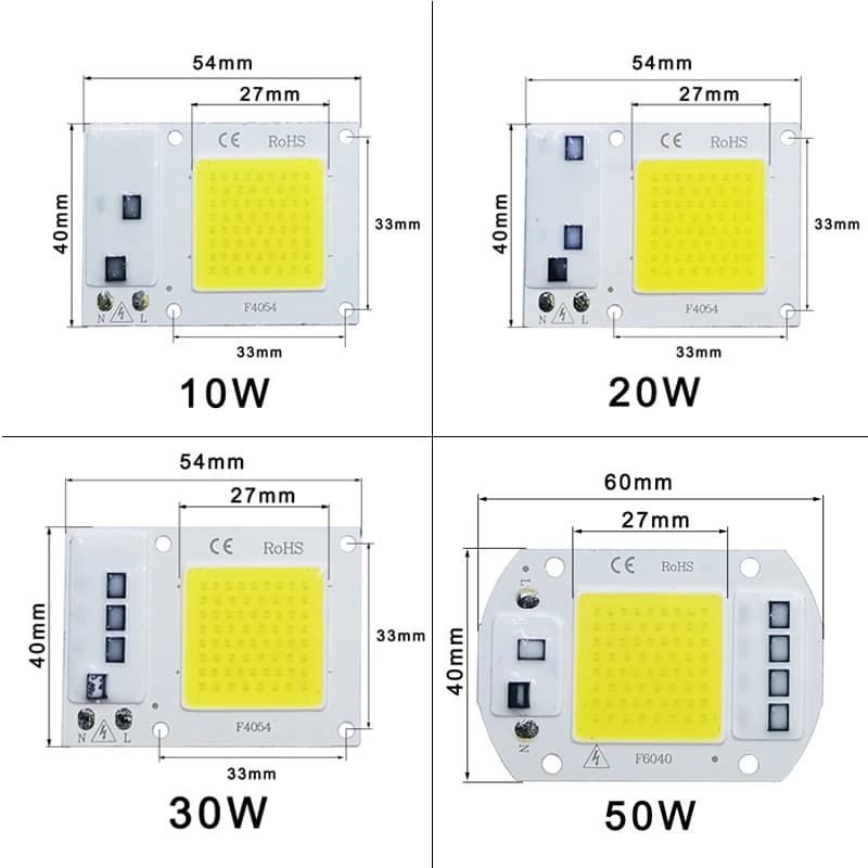 مصباح رقاقة LED COB 10 واط 20 واط 30 واط 50 واط تيار متردد 220 فولت 240 فولت IP65 ذكي IC لا يحتاج إلى مشغل DIY ضوء فيضان LED لمبة سبوت لايت مصباح خارجي حبة - 3