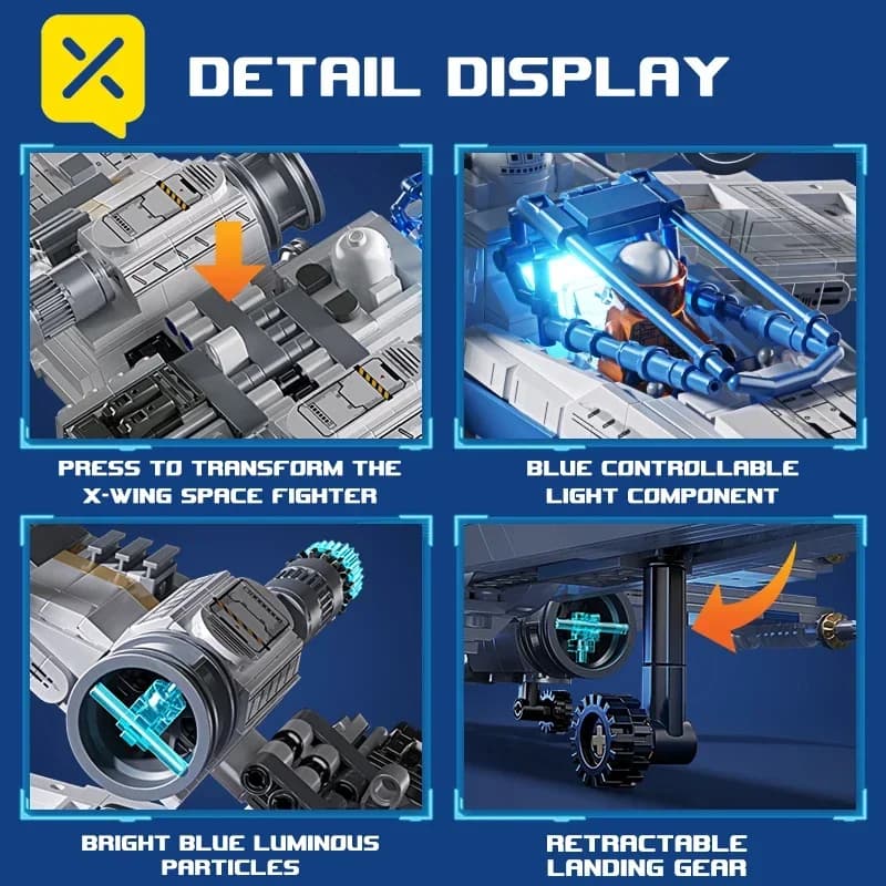 مجموعة مكعبات بناء TOYLINX مقاتلة الفضاء X-Wing مع إضاءة LED ولعبة مركبة فضائية ميكانيكية مع طيار - هدايا - 5