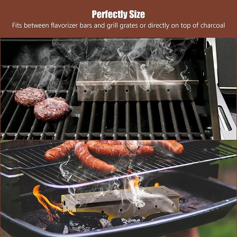 Smoker Box for Wood Chips Stainless Steel Bbq Grilling Accessories Won't Warp On Gas Grill or Charcoal Grill - 3