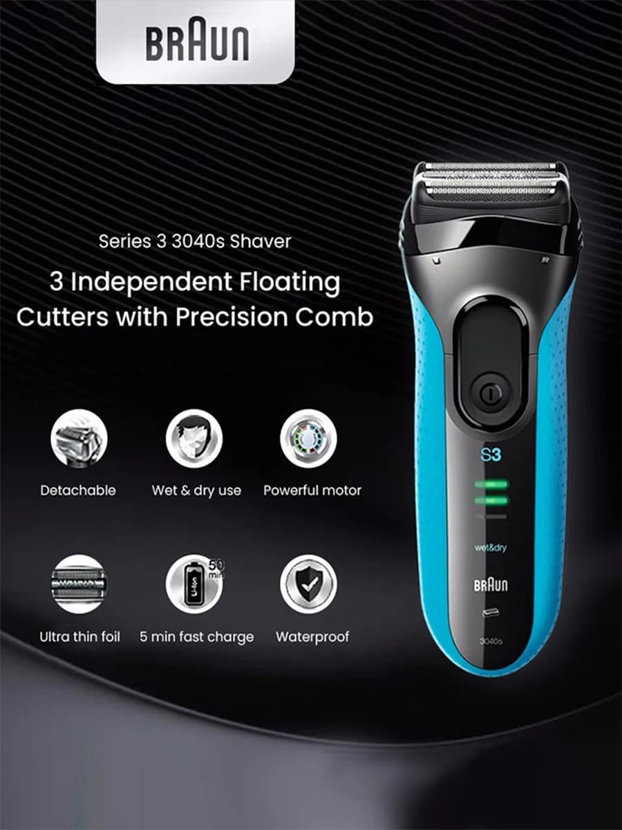 Braun Series 3 ProSkin Electric Razor, 3 Floating Blades, Precision Trimmer, 100% Waterproof, Cordless Rechargeable Shaver for M - 5