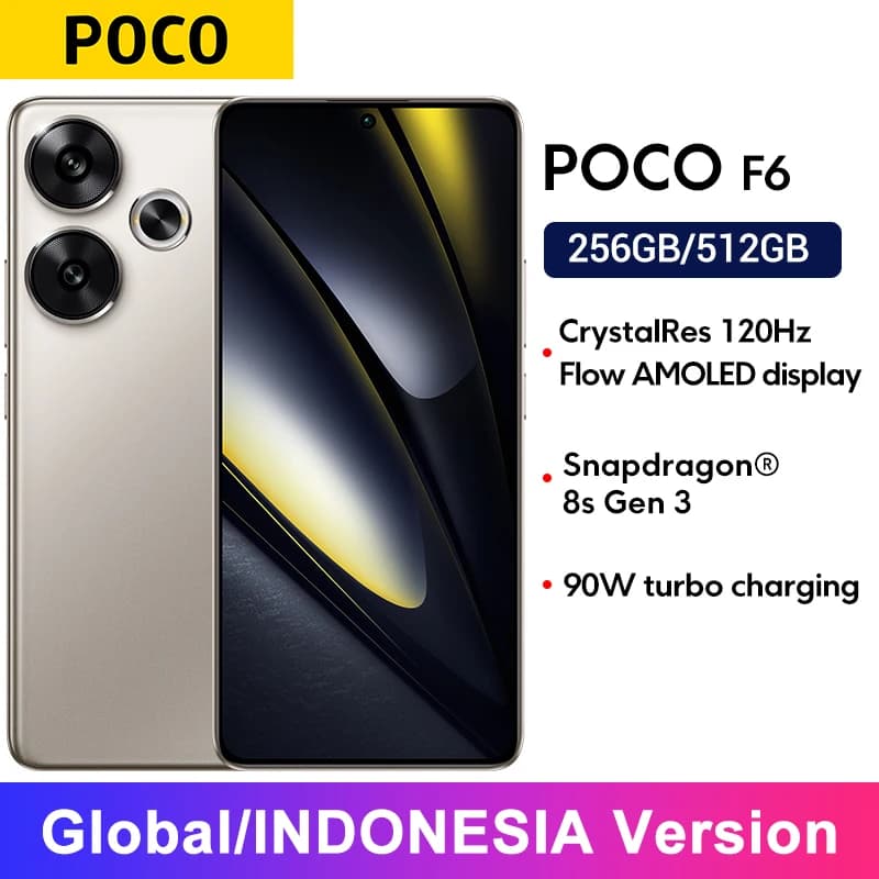 هاتف POCO F6 5G إصدار عالمي شاشة 120Hz Flow AMOLED نظام كاميرا 50MP مع OIS سنابدراجون 8s الجيل 3 شحن توربو 90W