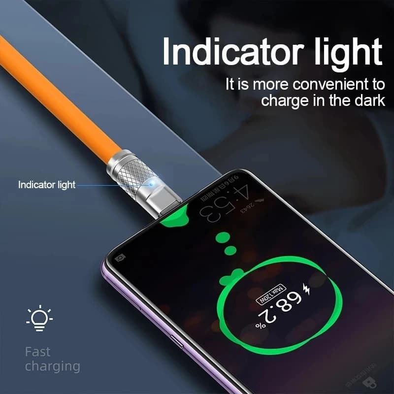 3PCS 120W Super Fast Charge Type-C Liquid Silicone Cable Quick Charge USB C Lines For Xiaomi Huawei Samsung USB Phone Data Wire - 4