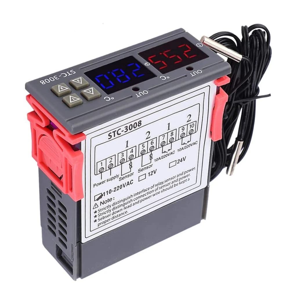 تحكم رقمي مزدوج في درجة الحرارة STC-3008، مخرجين ريلاي، 12V/24V/220V، منظم حرارة، سخان/مبرد مع مسبار - 4