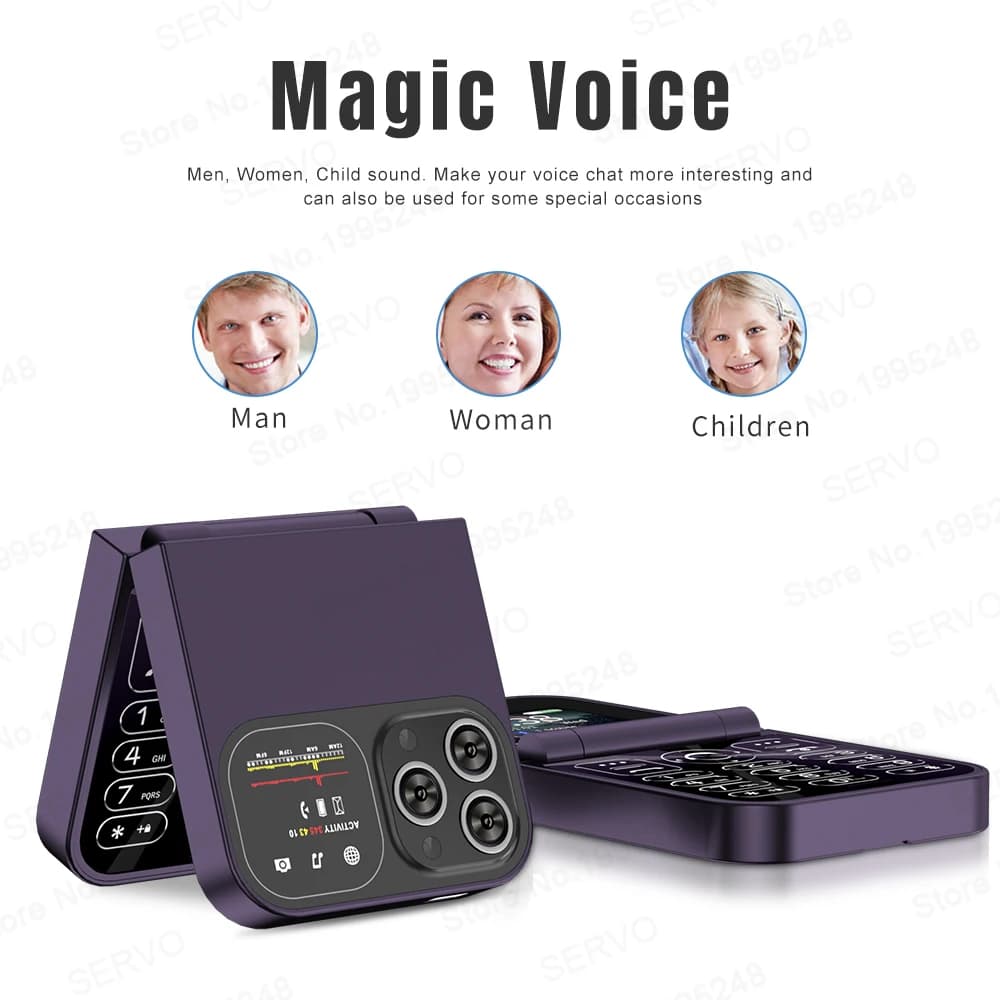 SERVO F15 Mini Small Flip Mobile Phone 2 SIM Standby Speed Dial Magic Voice Flashlight Call Recording 2G GSM Cute Fold Cellphone - 2