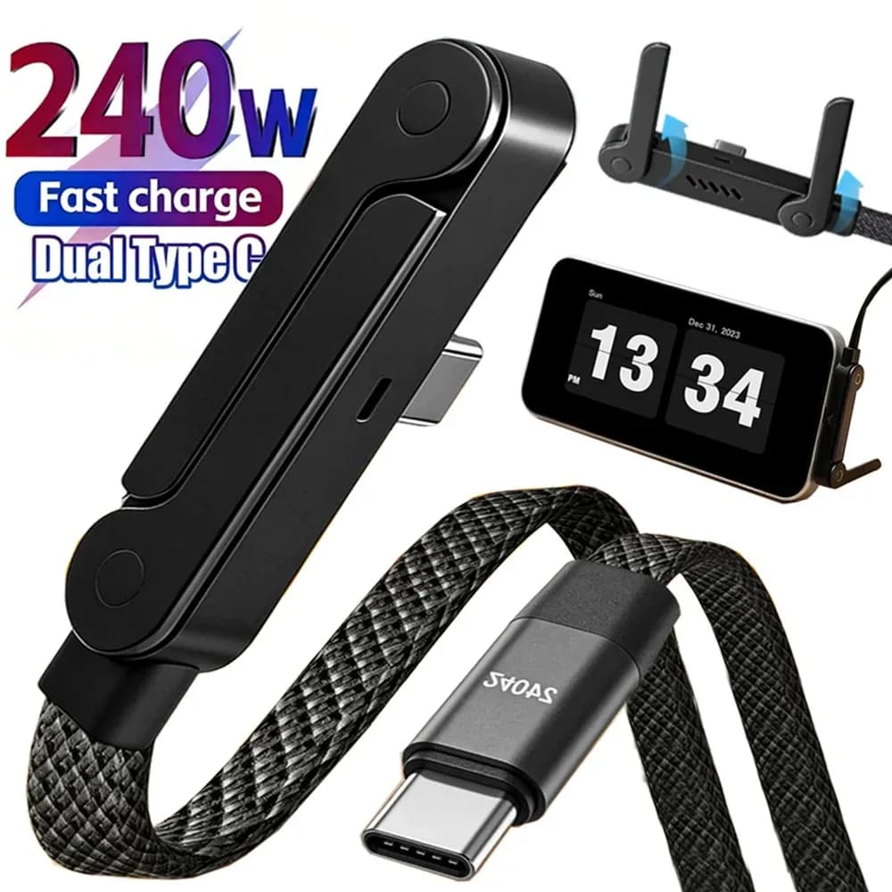 Oozcc 240W Elbowed 180° Fast Charging Foldable Phone Holder, PD Cable Nylon Data Sync, For iPhone 17, Samsung, Xiaomi, POCO, Tes - 3