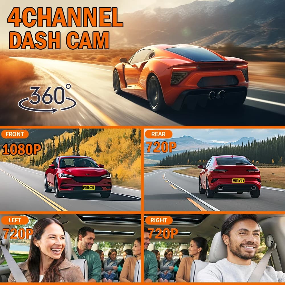 كاميرا سيارة 4 قنوات تسجيل فيديو 360 درجة واي فاي كاميرا تسجيل DVR 1080P أمامي يسار يمين خلفي صندوق أسود 24 ساعة قطع غيار سيارات - 2