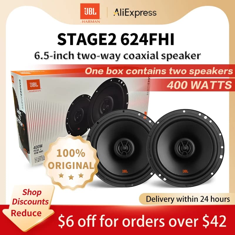 سماعة JBL للسيارة مقاس 6.5 بوصة بقوة 400 واط، سماعة سيارة، سماعة ستيريو كاملة النطاق للترددات العالية والمتوسطة