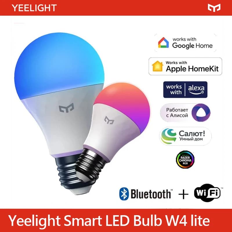 مصباح Yeelight الذكي LED W4 Lite E27 تحكم عن بعد BLE+WIFI 800lm 8W 2700-6500K إضاءة خزانة منزل ذكي متوافق مع Homekit جوجل أليكسا
