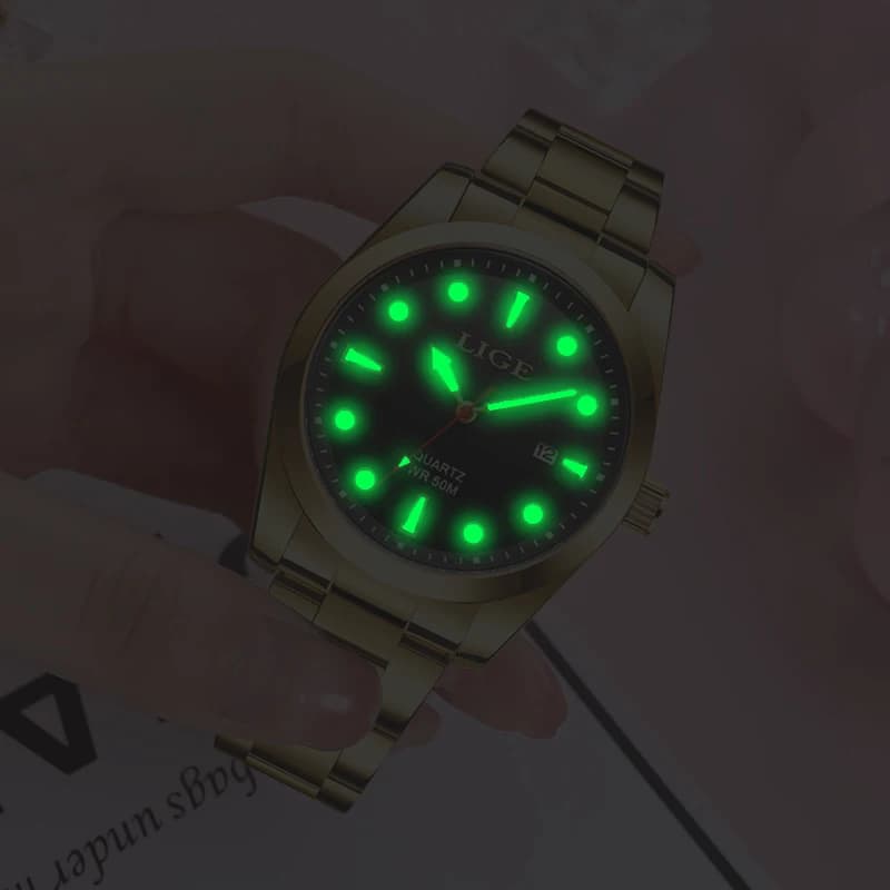 LIGE Fashion Gold Women Watches Stainless Steel Waterproof Quartz Watch Women Casual Sport Luminous Watch For Women Reloj Mujer - 3
