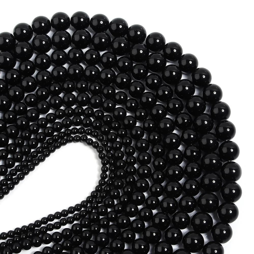 حبات زجاجية سوداء ناعمة مستديرة 4-12 مم حبات مباعدة فضفاضة لصنع المجوهرات يدويًا أساور وعقود إكسسوارات - 4