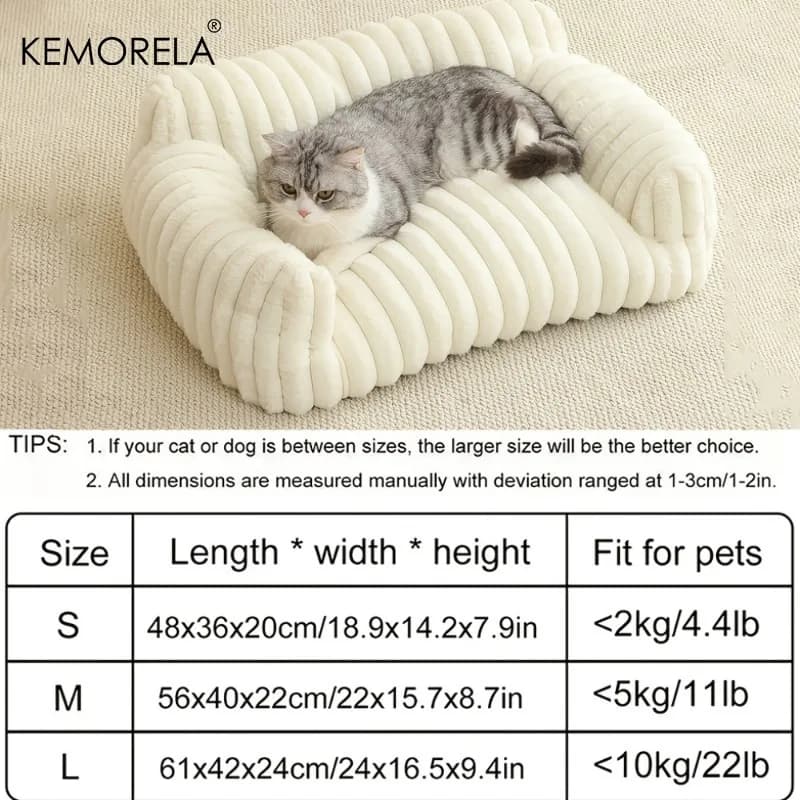 سرير أريكة مخطط للقطط من KEMORELA قطعة واحدة من البوليستر الناعم سرير قابل للتنفس مناسب لجميع الفصول للقطط الصغيرة والمتوسطة - 6